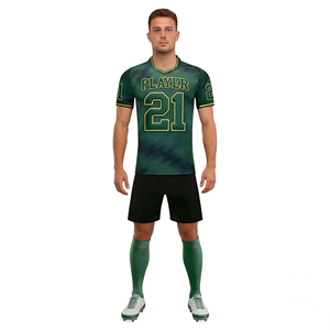 Nouveau maillot d'entraînement de football pour hommes, service OEM, nom personnalisé, haute qualité, 100% polyester, bleu/noir, séchage rapide, col rond, manches courtes - Product Image 3