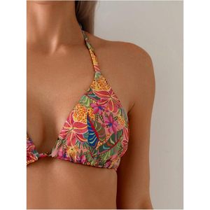 ชุดบิกินี่ทรงสามเหลี่ยมพิมพ์ลายทรอปิคอลสำหรับผู้หญิง ผ้าสแปนเด็กซ์ โพลีเอสเตอร์ ยืดหยุ่นได้ ชุดว่ายน้ำสองชิ้น - Product Image 1