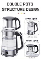 Samovar électrique en verre, double pot, en verre borosilicate de haute qualité, bouilloire à thé turque avec infuseur amovible, vente en gros d'usine