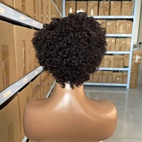 Perruque courte bouclée Pixie pour femmes noires, fabriquée à la machine, avec raie latérale, boucles de 8 pouces, cheveux brésiliens noirs, perruques en cheveux humains