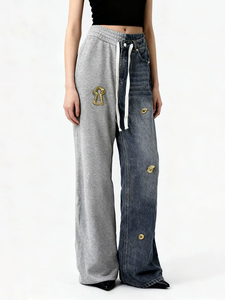 <span class=keywords><strong>Pantalones</strong></span> Vaqueros Holgados de Moda para Mujer al por Mayor, con Parches de Tela en Contraste, Pierna Recta Relajada, Denim Suave para Mujer - Product Image 2