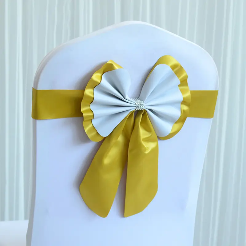 Lüks ilmek saten altın beyaz elastik sandalye kanat düğün doğum günü partisi ziyafet otel sandalye dekor kanat