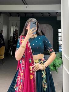 ชุดพื้นเมืองผ้าไหมทัสซาร์ lehenga choli ชุดพิมพ์ลายสวยงามสำหรับงานรื่นเริงตัวเลือกที่สมบูรณ์แบบสำหรับทุกโอกาส - Product Image 3
