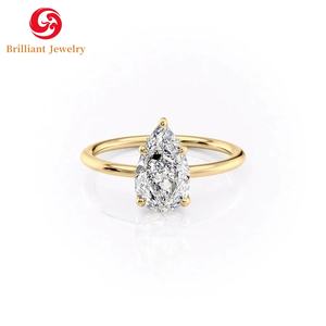 Gi сертифицированное 1CT грушевидное лабораторное выращенное Бриллиантовое 18k ТВЕРДОЕ ЗОЛОТО HPHT CVD VS1 лабораторное кольцо с бриллиантом для женщин свадьбы - Product Image 1