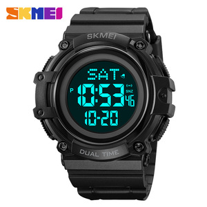 Skmei Digital Watch Men Black Tpu Strap Dual Time Waterproof 3Bar Electronic Watch Outdoor Sports Led Display - Product Image 2