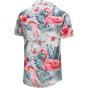 <b>Men's</b> <b>Funky</b> Hawaiian Stand Collar <b>Shirt</b> Custom Logo Print Breathable Tropical Vacation Palm Beach Summer ODM Supply - Product Image 2