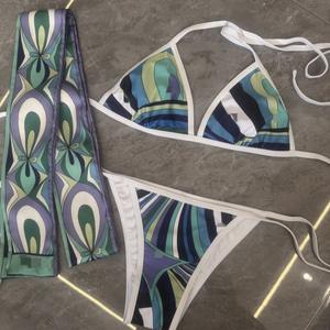 Nuevo Bikini de 2 Piezas con Rayas y Cuello Halter 2026, Traje de Baño Sexy para Mujer con Diadema y Pañuelo - Product Image 3