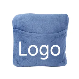 Logotipo personalizado Impressão Dobrável 2 em 1 Travesseiro Airline Viagem Avião Sofá Travesseiro Cobertor