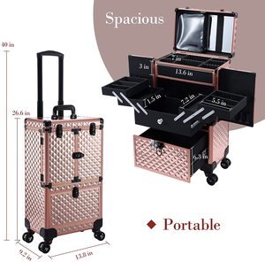 Valigetta per Trucco Oro Rosa con Specchio, Scatola Multistrato Espandibile, <span class=keywords><strong>Kit</strong></span> da Viaggio per Salone di Bellezza Professionale - Product Image 2