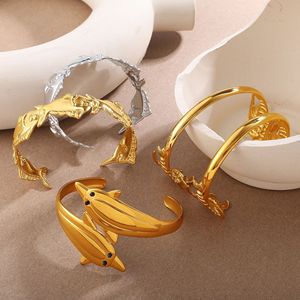 Dolphin Shape Gold Plated <b>Cuff</b> <b>Bracelet</b> For Women Fashion Jewelry Animal Design Open Bangle Stainless Steel 18K Plated - Product Image 1