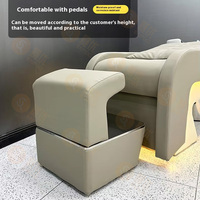 Fauteuil de Lavage pour Salon de Beauté, Bac à Shampooing avec Lumières Colorées, Fonction Massage et Sortie d'Eau Intégrée