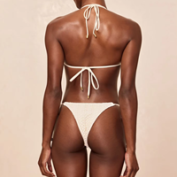 Vente Flash : Bikini deux pièces pour femme, personnalisé avec logo OEM, en nylon et élasthanne blancs, écologiques, séchage rapide, col halter, bas brésilien