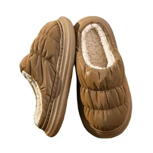 가을과 겨울 새로운 다운 천 면화 슬리퍼 여성 홈 편안한 따뜻한 미끄럼 방지 두꺼운 단독 플러시 커플 신발