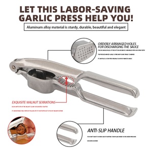 Manual Aluminum Alloy Garlic Press Kitchen Tool for Crushing Chopping Garlic, Fruits Vegetables with Easy-Clean Handle - Product Image 2