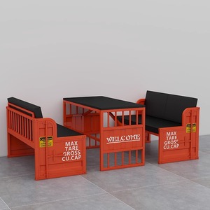 Ensemble de table et de chaises transparentes en fer à vent industriel rétro pour usage commercial pour la taverne, la boutique de thé au lait - Product Image 1
