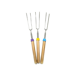 Fourchettes de barbecue rétractables en acier inoxydable avec manche en bois, résistantes à la chaleur, pour le camping en plein air et la cuisson au barbecue, polyvalentes - Product Image 1