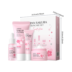 Coffret de Soins de la Peau Sakura Japonais Marque Blanche 4 Pièces Naturel Anti-Âge Réparateur Sérum Visage Nettoyant Lotion Crème Contour des Yeux - Product Image 6