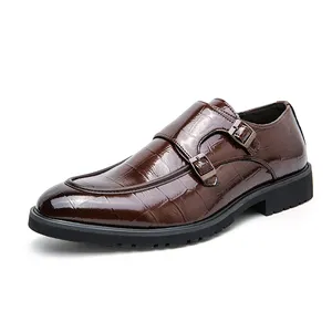 Мужские кожаные туфли в деловом стиле, вечерние туфли, мужские модные Универсальные повседневные туфли с ремешком в стиле монаха, без застежки, оксфорды с острым носком
