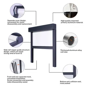 2024 finestra di alta qualità parasole per esterni a rullo verticale per protezione solare in tessuto con chiusura lampo per esterni