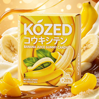 Kozed Bananensap Gummy Candy 28% Gereconstitueerd Sap 0% Vet Fruit Gummy 80g Doos Aangepaste OEM Private Label Groothandel