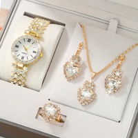 Set Jam Tangan & Gelang Wanita NW1417 - Perhiasan Kuarsa Berhias Berlian Imitasi yang Elegan & Bergaya