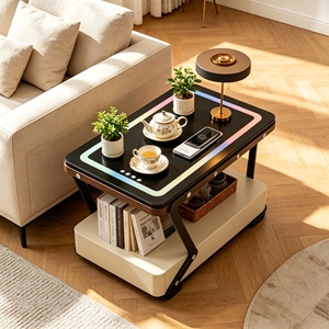 Table basse intelligente moderne avec éclairage LED, plateau en verre trempé, tiroir de rangement, meubles de salon - Product Image 1