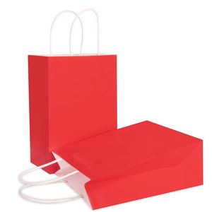 KUAIMA 15*8*21cm Small Business Retail Red Kraft Paper Gift Bags with Handles for Wedding Sacks Restaurant Takeout - Product Image 1