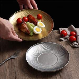 Stainless Steel Hammered Plate 12-12.9cm Gold Silver Color Shallow Dish For Salad Snack Dessert Barbecue - Product Image 3