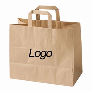 Customized Printed Recyclable Khaki Luxury Gift Shopping Food Beverage Brown Kraft Paper Packaging <b>Bag</b> With You Own Logo - Product Image 4