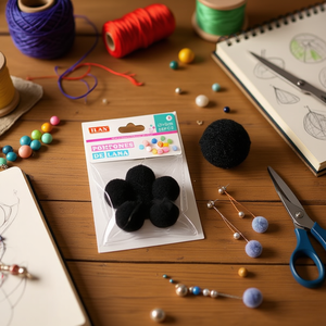 Ilan <b>Wool</b> Pom Poms 3.0 Cm Black For <b>Crafts</b> And Jewelry Making - Product Image 3