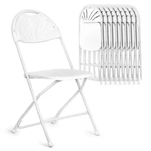 Alinunu Wholesale Price White Plastic Folding Chair with Fan Backrest Stackable, Lightweight and Portable