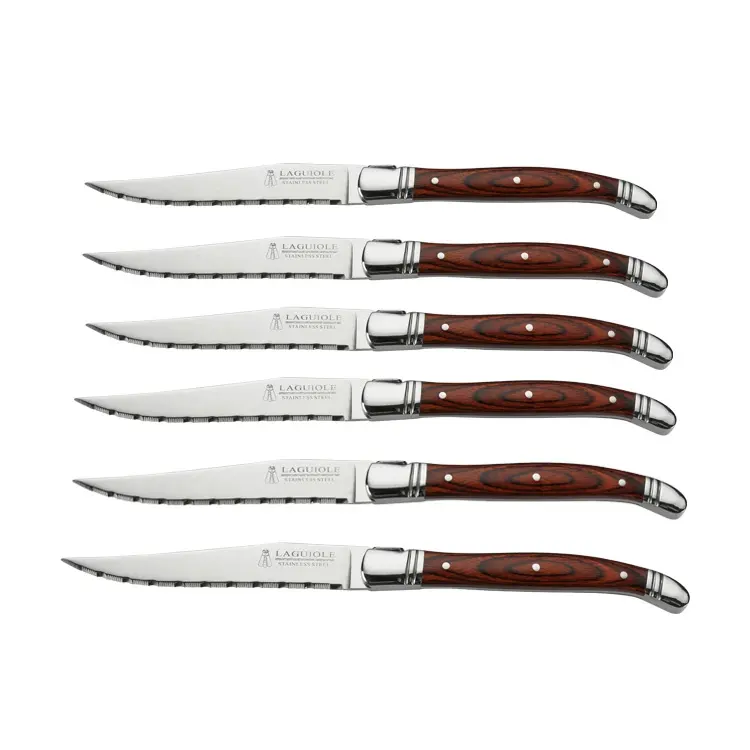 Klassisches Abendessen Messer Laguiole Gezackte Klinge Steak messer Set mit 6 Steak messern mit Holzgriffen in Geschenk box