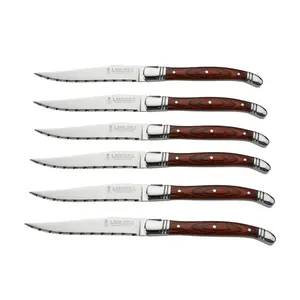 Classic Dinner knife laguiole Serrated blade Steak Knives Set of 6 Steak Knives with Wooden Handles in Gift Box