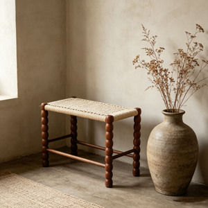 Modern Rattan Furniture Rectangle Rattan <b>Wooden</b> <b>Bench</b> Long <b>Wooden</b> 4 Legs Stool Ottomans for Living Room - Product Image 3