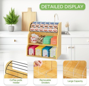 Bamboo Tea Bag and Coffee Holder Organizer for Cabinet Counter Office, 3 Tier Large Capacity Sturdy Display <strong>Stand</strong> Easy Assembly - Product Image 3