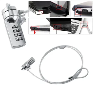 4-Digit <strong>Password</strong> Combined Security Lock Steel and Zinc Alloy Anti-Theft Device for Laptop and PC Cable Chain Key Unlock - Product Image 2