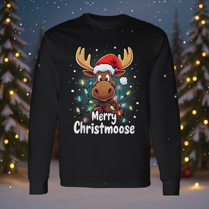 Camiseta de manga larga con estampado de ciervo navideño y luces navideñas de Merry Christmoose - Product Image 3