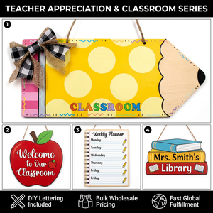 Plaque de <span class=keywords><strong>porte</strong></span> en bois pour salle de classe, nom d'enseignant personnalisé, plaque suspendue pour école avec lettres DIY en vrac - Product Image 6