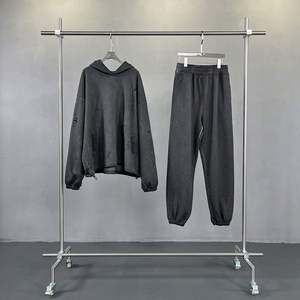 Yingling sweat à capuche personnalisé éponge française unisexe poids lourd surdimensionné déchiré peinture en détresse délavé lavage à l'acide sweats à capuche - Product Image 4