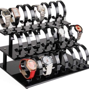 New Trendy Black <b>Custom</b> Size Acrylic Modern Watch Jewelry Display Rack Stand with <b>Custom</b> Logo Silk-Screen Printed - Product Image 5