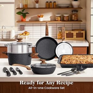 Geling Nhà cung cấp Trung Quốc hiện đại Granite không dính Cookware sets thời trang tùy chỉnh <span class=keywords><strong>30</strong></span> Piece Đen nhôm nấu ăn đồ dùng bộ - Product Image 5