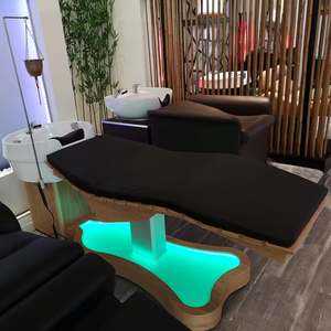 Kleurrijke LED moderne salon wasbak met keramische bak en PU lederen ligplaats voor het wassen van haar - Product Image 4