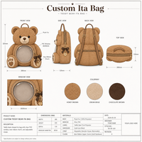 Sac à bandoulière personnalisé en forme d'ours en peluche avec fenêtre transparente en PVC et doublure imprimée ours, sac à main doux avec breloque ours mignon