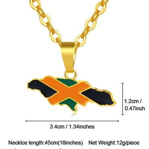 Collares con Colgante de Mapa de Jamaica y Bandera Nacional en Color Dorado para Unisex, Joyería con Mapa - Product Image 3