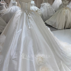 Dw0236 Stunning Strapless Beaded Corset Split Satin Front Feathery Ruffle <b>Tulle</b> Ball Gown Wedding Dress Jancember - Product Image 5