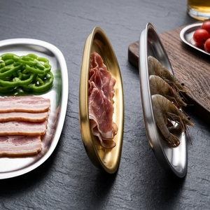 Plateau de service ovale moderne en acier inoxydable doré et argenté, vaisselle de restaurant haut de gamme, plateau à collations et couverts pour la salle à manger - Product Image 3