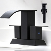 Robinet de salle de bain cascade moderne en céramique noir mat avec mitigeur de lavabo 3 trous à large écartement de 8 pouces et bonde escamotable