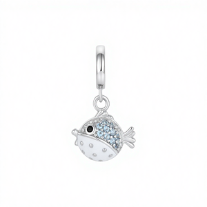 Pendentif Breloque Poisson-Bouffant Adorable en Argent Sterling 925 YILUN, Plaqué Rhodium, Zircon, Thème Océan Bleu, Bijou Animalier Nautique, Cadeau - Product Image 4