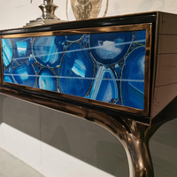 Table d'angle moderne en acier inoxydable massif et agate naturelle, faite à la main, pour villa de luxe italienne, maison, hôtel, appartement, salon