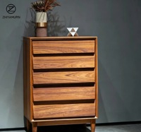 Commode haute en bois massif à façade inclinée, avec assemblage queue de pie, en noyer et chêne, 5 tiroirs, pour chambre à coucher